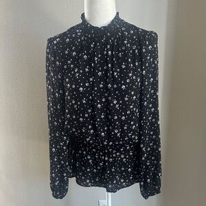Lush-Bardot Peplum Mockneck Black Floral Blouse